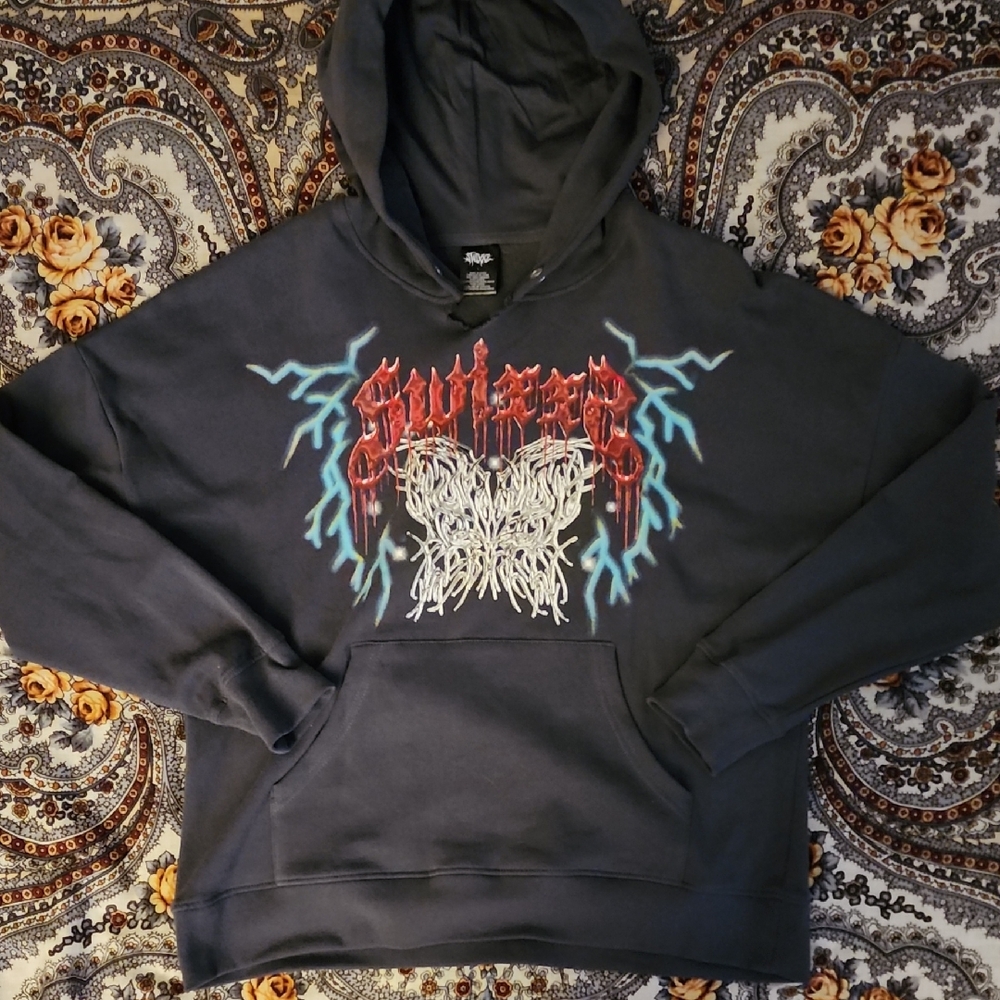 Chrome Butterfly Graphic Hoodie — Dark Gray, Size Large